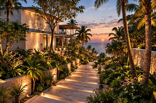 Planting and level changes doing the work of fences
