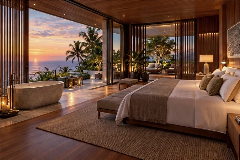 The principal suite opening to a private terrace