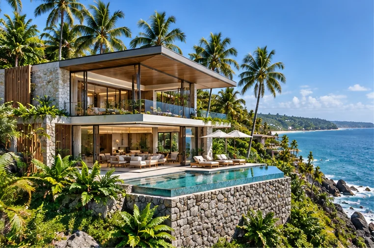 Each house with its own pool on the seaward side